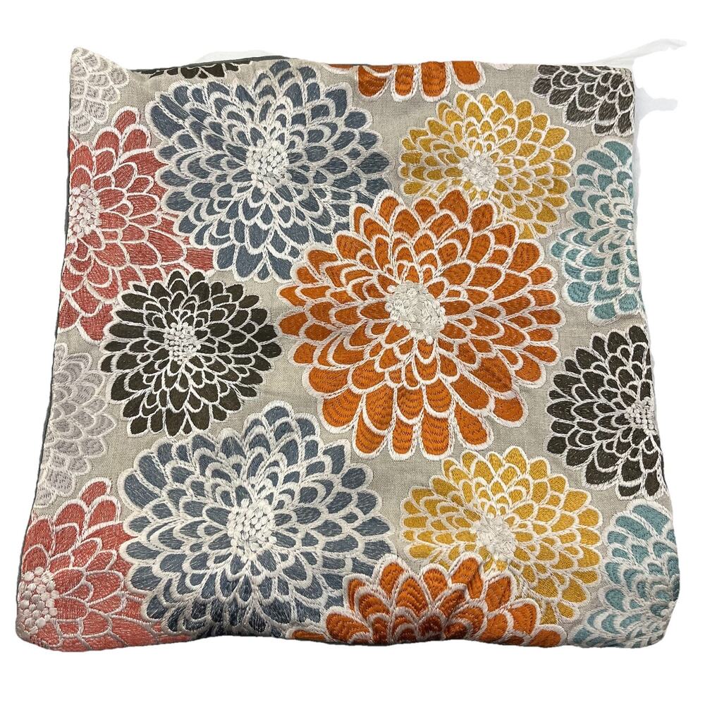 Crate & Barrel Isabel Floral Embroidered Linen Pillow 18” x 18”